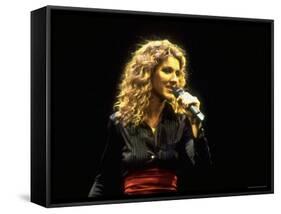 Canadian Pop Music Star Celine Dion Singing Into Microphone During "Hirshfeld Drawing" Function-Dave Allocca-Framed Stretched Canvas