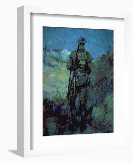 Canadian Sentry, Moonlight, Neuville-Vitesse, 1918-Alfred Bastien-Framed Giclee Print