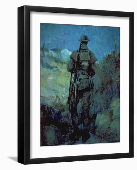 Canadian Sentry, Moonlight, Neuville-Vitesse, 1918-Alfred Bastien-Framed Giclee Print