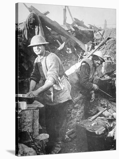Canadian Troops Cooking in a Trench on the Western Front, 1914-18-null-Stretched Canvas