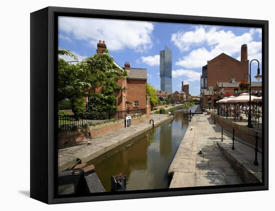 Canal and Lock Keepers Cottage at Castlefield, Manchester, England, UK-Richardson Peter-Framed Stretched Canvas