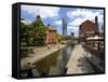 Canal and Lock Keepers Cottage at Castlefield, Manchester, England, UK-Richardson Peter-Framed Stretched Canvas