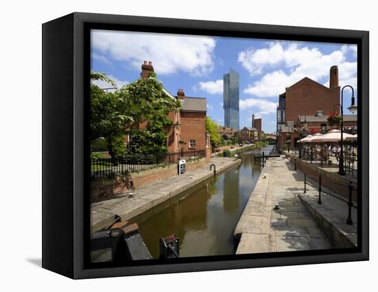 Canal and Lock Keepers Cottage at Castlefield, Manchester, England, UK-Richardson Peter-Framed Stretched Canvas