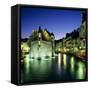 Canal and Palais De L`Ile at Dusk, Annecy, Lake Annecy, Rhone Alpes, France, Europe-Stuart Black-Framed Stretched Canvas