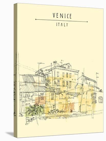 Canal Bank in Venice, Italy. Vertical Vector Vintage Engraved Illustration, Hand Drawn on Paper. Qu-babayuka-Stretched Canvas