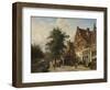 Canal Beside a Cobblestoned Street with Peasants-Cornelis Springer-Framed Art Print