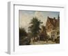 Canal Beside a Cobblestoned Street with Peasants-Cornelis Springer-Framed Art Print