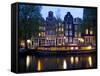 Canal Boat and Architecture, Amsterdam, Holland, Europe-Frank Fell-Framed Stretched Canvas