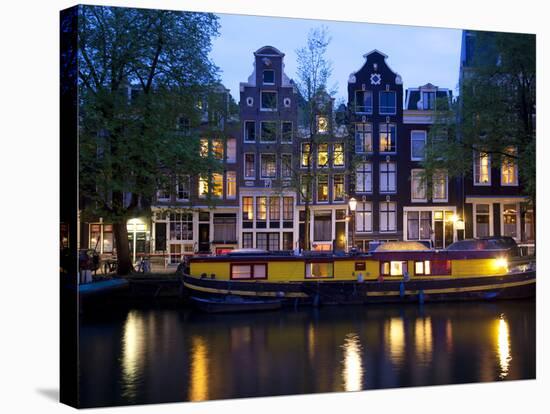 Canal Boat and Architecture, Amsterdam, Holland, Europe-Frank Fell-Stretched Canvas