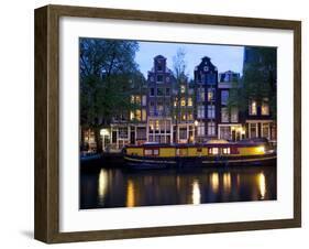 Canal Boat and Architecture, Amsterdam, Holland, Europe-Frank Fell-Framed Photographic Print