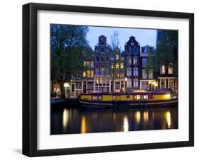 Canal Boat and Architecture, Amsterdam, Holland, Europe-Frank Fell-Framed Photographic Print