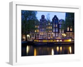 Canal Boat and Architecture, Amsterdam, Holland, Europe-Frank Fell-Framed Photographic Print