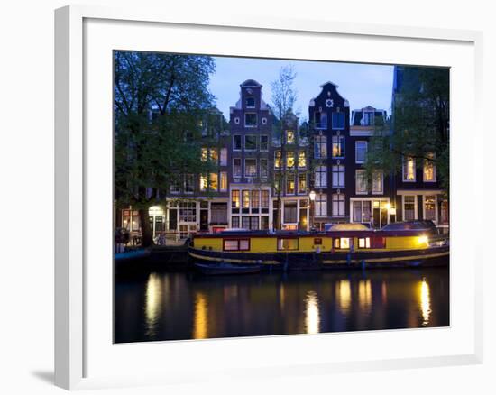 Canal Boat and Architecture, Amsterdam, Holland, Europe-Frank Fell-Framed Photographic Print