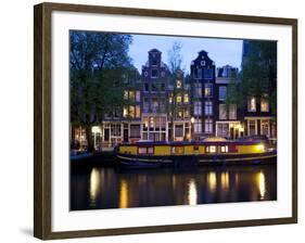 Canal Boat and Architecture, Amsterdam, Holland, Europe-Frank Fell-Framed Photographic Print