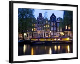 Canal Boat and Architecture, Amsterdam, Holland, Europe-Frank Fell-Framed Photographic Print