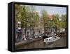 Canal Boat and Architecture, Amsterdam, Holland, Europe-Frank Fell-Framed Stretched Canvas