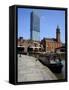 Canal Boat at Castlefield with the Beetham Tower in the Background, Manchester, England, UK-Richardson Peter-Framed Stretched Canvas