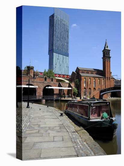 Canal Boat at Castlefield with the Beetham Tower in the Background, Manchester, England, UK-Richardson Peter-Stretched Canvas