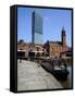 Canal Boat at Castlefield with the Beetham Tower in the Background, Manchester, England, UK-Richardson Peter-Framed Stretched Canvas