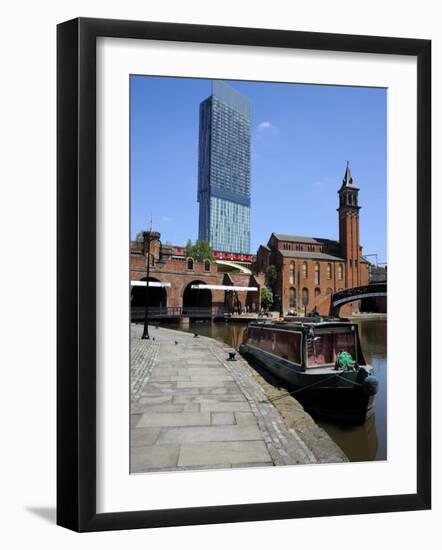 Canal Boat at Castlefield with the Beetham Tower in the Background, Manchester, England, UK-Richardson Peter-Framed Photographic Print