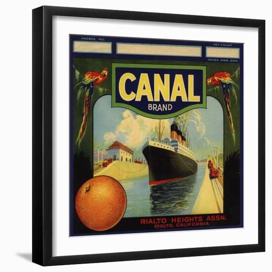 Canal Brand - Rialto, California - Citrus Crate Label-Lantern Press-Framed Art Print