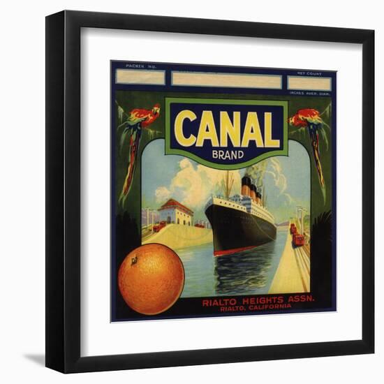 Canal Brand - Rialto, California - Citrus Crate Label-Lantern Press-Framed Art Print