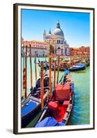 Canal Gondolas & Church Venice-null-Framed Premium Giclee Print