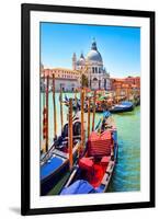 Canal Gondolas & Church Venice-null-Framed Premium Giclee Print