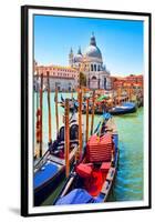 Canal Gondolas & Church Venice-null-Framed Premium Giclee Print