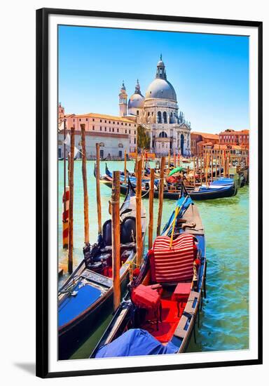 Canal Gondolas & Church Venice-null-Framed Premium Giclee Print