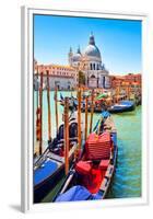 Canal Gondolas & Church Venice-null-Framed Premium Giclee Print