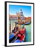 Canal Gondolas & Church Venice-null-Framed Art Print