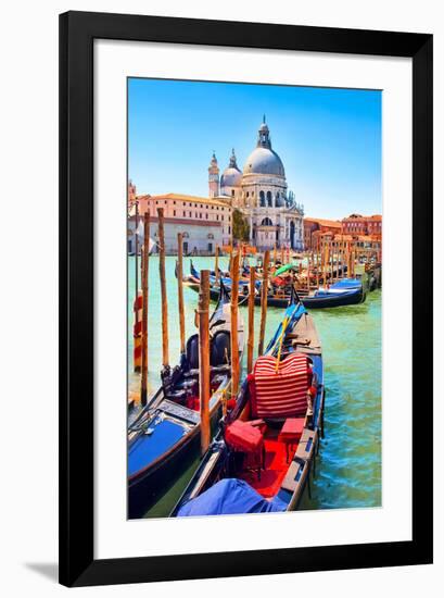 Canal Gondolas & Church Venice-null-Framed Art Print