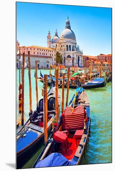 Canal Gondolas & Church Venice-null-Mounted Art Print