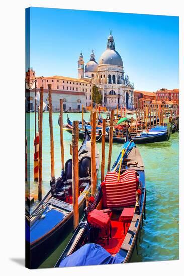 Canal Gondolas & Church Venice-null-Stretched Canvas