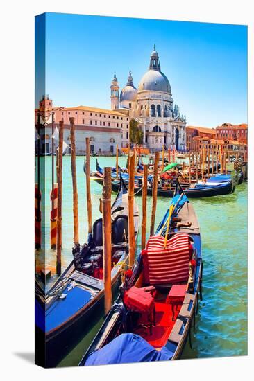 Canal Gondolas & Church Venice-null-Stretched Canvas