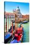 Canal Gondolas & Church Venice-null-Stretched Canvas