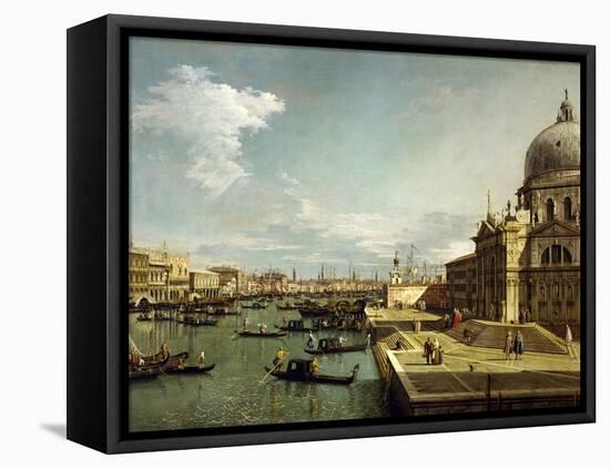 Canal Grande and the church Sta. Maria Salute in Venice.-Canaletto-Framed Stretched Canvas