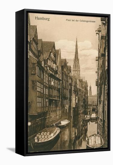 Canal in Old Hamburg, Germany-null-Framed Stretched Canvas