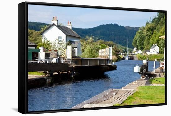 Canal Lock at Cairnbaan Bridge on the Crinan Canal in Scotland-naumoid-Framed Stretched Canvas