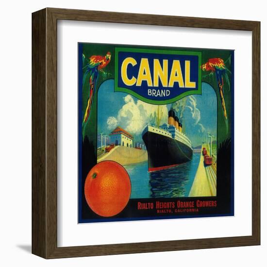 Canal Orange Label - Rialto, CA-Lantern Press-Framed Art Print