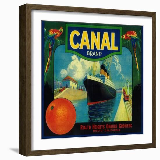 Canal Orange Label - Rialto, CA-Lantern Press-Framed Art Print