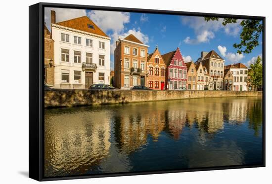 Canal scene, Bruges, West Flanders, Belgium.-Michael DeFreitas-Framed Stretched Canvas