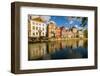 Canal scene, Bruges, West Flanders, Belgium.-Michael DeFreitas-Framed Photographic Print