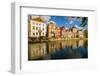 Canal scene, Bruges, West Flanders, Belgium.-Michael DeFreitas-Framed Photographic Print