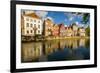 Canal scene, Bruges, West Flanders, Belgium.-Michael DeFreitas-Framed Photographic Print