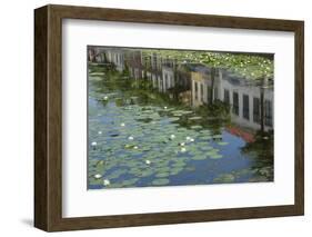 Canal Scene with Reflections and Floating Lilies, Delft, Holland, Europe-James Emmerson-Framed Photographic Print