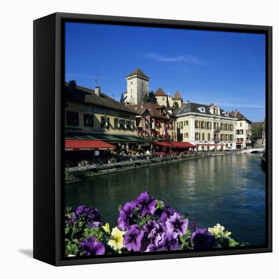 Canal Side Restaurants Below the Chateau, Annecy, Lake Annecy, Rhone Alpes, France, Europe-Stuart Black-Framed Stretched Canvas