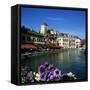 Canal Side Restaurants Below the Chateau, Annecy, Lake Annecy, Rhone Alpes, France, Europe-Stuart Black-Framed Stretched Canvas