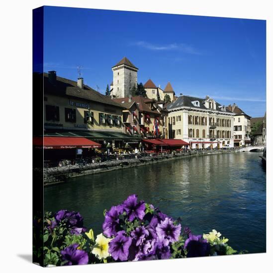 Canal Side Restaurants Below the Chateau, Annecy, Lake Annecy, Rhone Alpes, France, Europe-Stuart Black-Stretched Canvas
